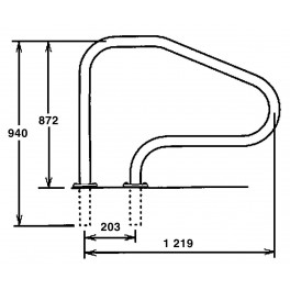 Žebříkové madlo 1220mm s pouzdrem a rozetou AISI 316